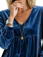 Full Size V-neck Long Sleeve Velvet Blouse Lace Trim Plus (5)