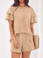 Ruffle Sleeve Top Shorts Two-piece Set (4)