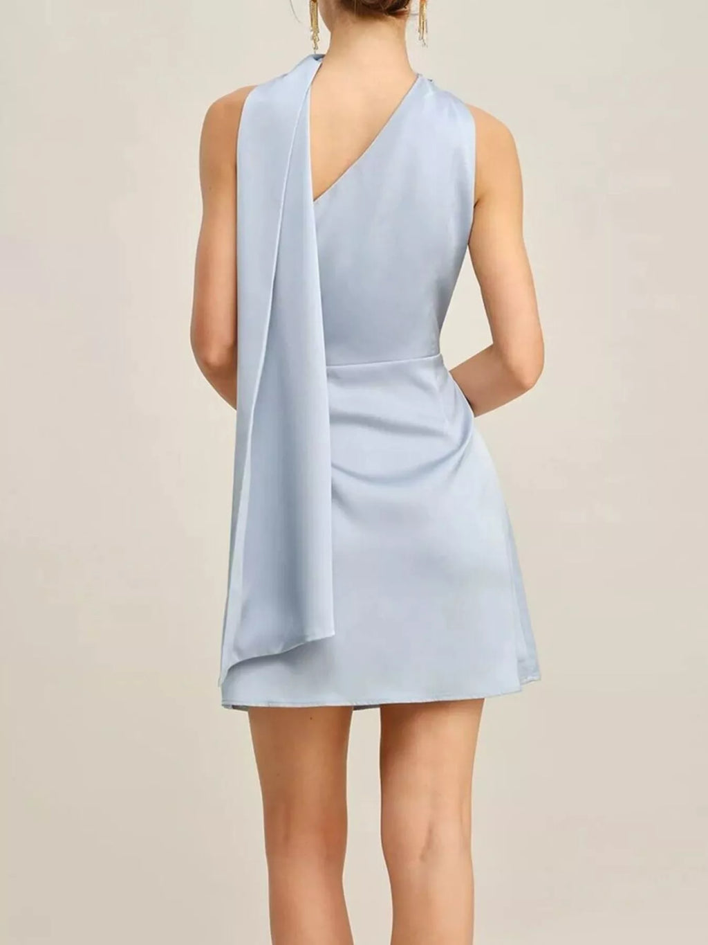 Satin One-shoulder Mini Dress Draped Detail (8)