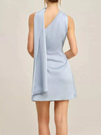 Satin One-shoulder Mini Dress Draped Detail (8)