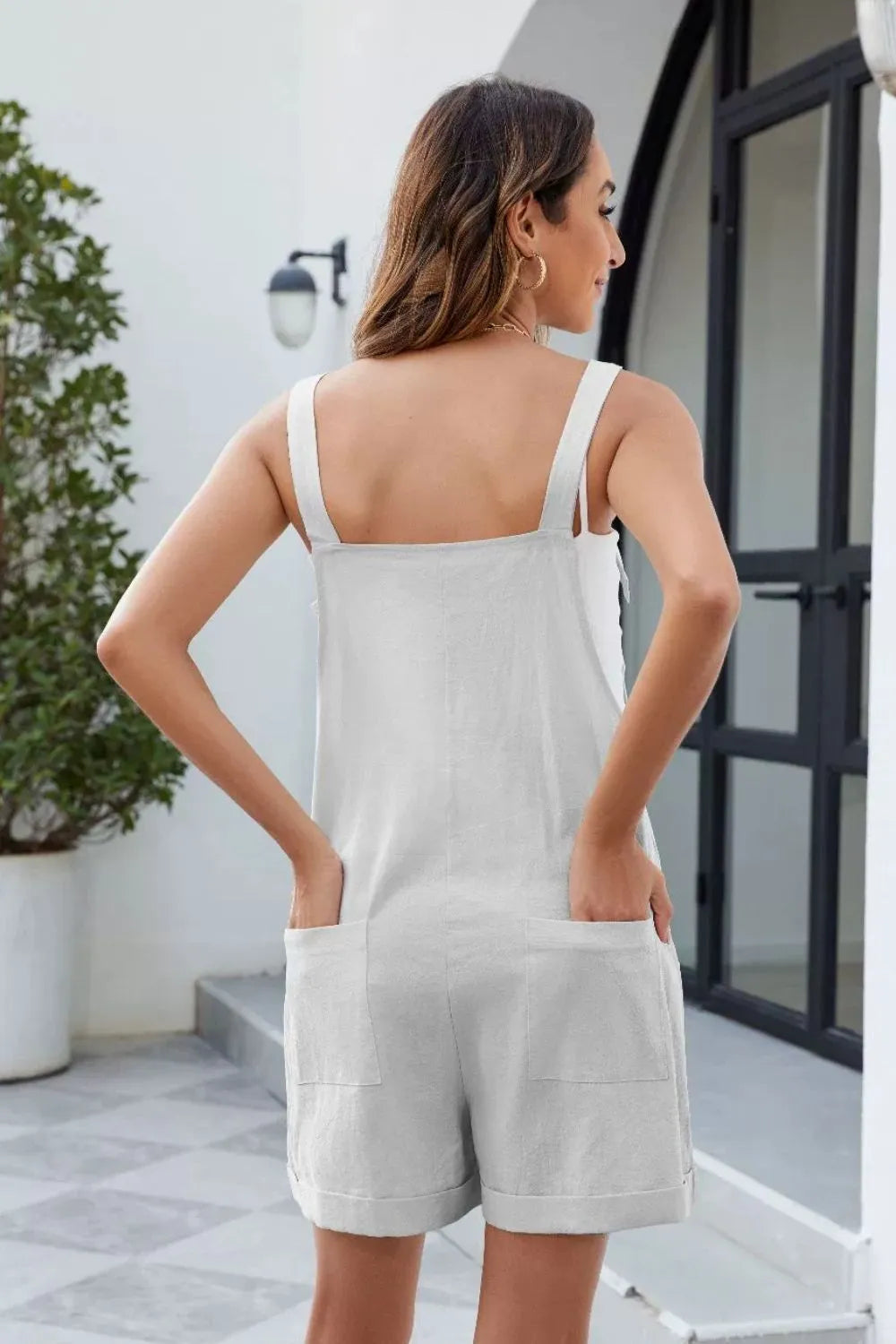 Knotted Strap Romper Pockets (4)