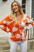 Printed V-neck Button-down Long Sleeve Cardigan (8)