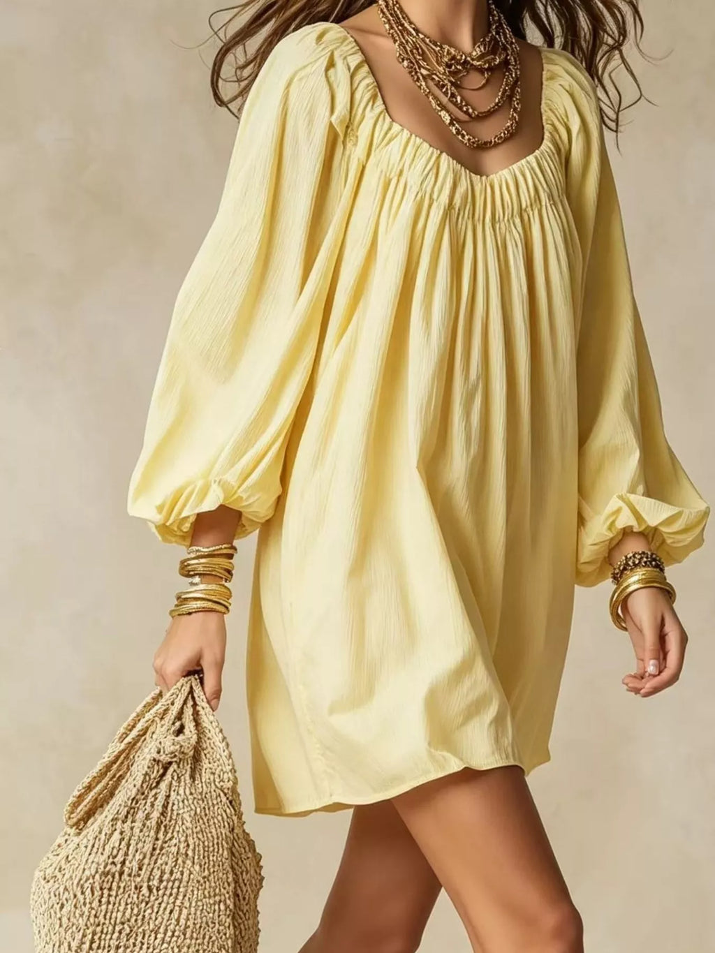 Flowy Balloon Sleeve Mini Dress (3)