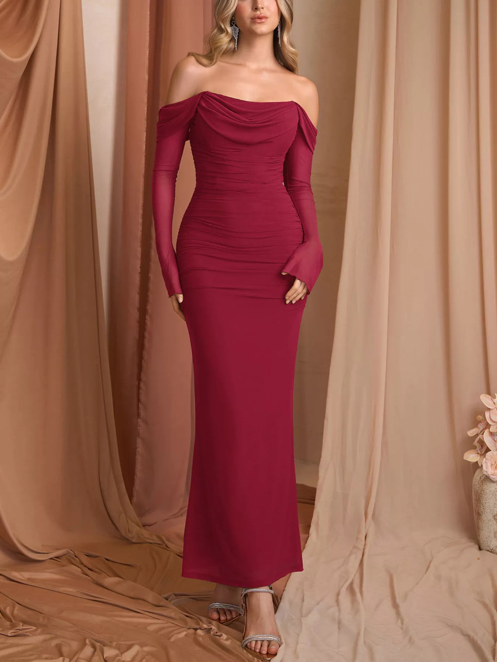 Off-shoulder Ruched Mermaid Maxi Dress (20)