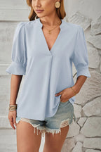 Notched Half Sleeve Blouse (12)