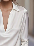 Satin Johnny Collar Long Sleeve Blouse (3)