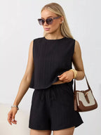 Textured Round Neck Tank Shorts Set (13)