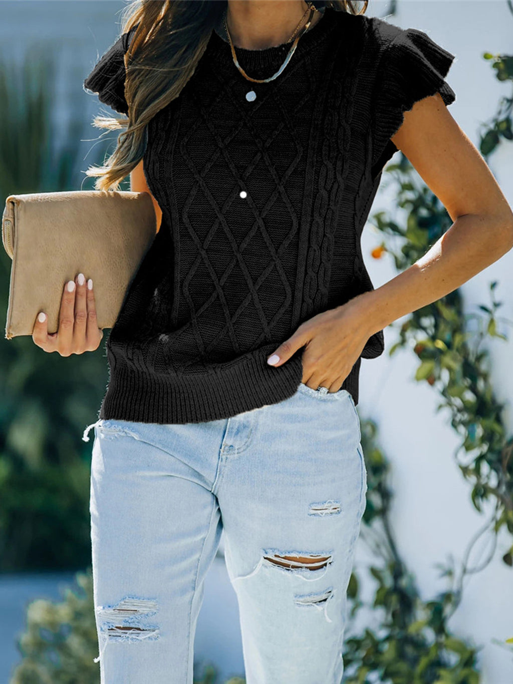 Round Neck Cap Sleeve Sweater (11)