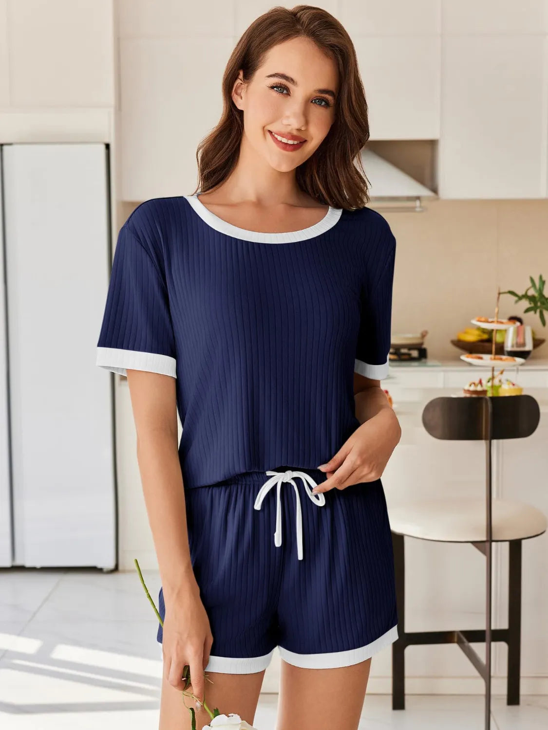 Ribbed Round Neck Top Shorts Set (16)