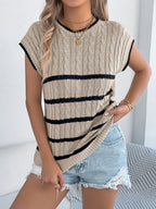 Cable-knit Striped Round Neck Knit Top (7)