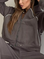 Fleece Zip-up Hoodie Joggers Set (13)