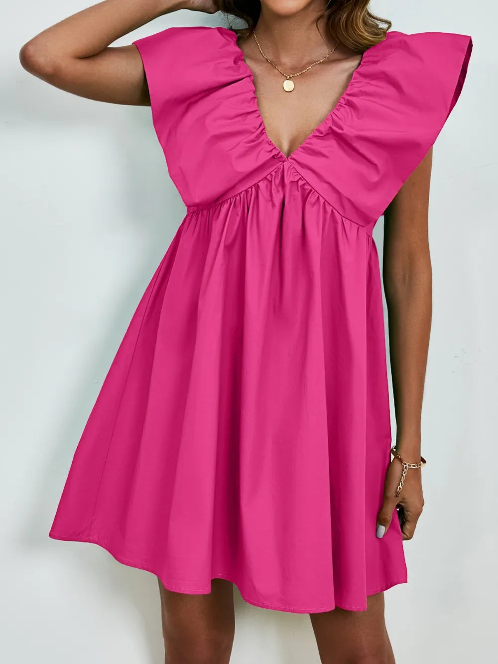 V-neck Cap Sleeve Mini Dress (18)