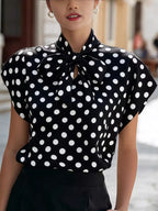 Polka Dot Tie Neck Blouse (7)