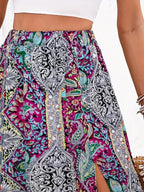 Slit Printed Elastic Waist Skirt (6)