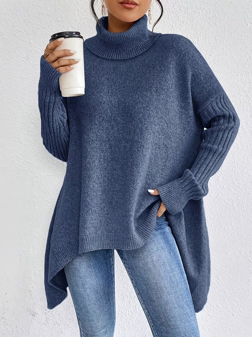 Turtleneck High-low Hem Sweater (5)
