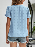Swiss Dot Round Neck Petal Sleeve Top (9)