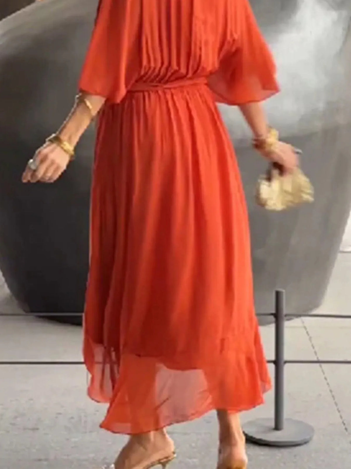 Full Size Flowy Tie Front Midi Dress Flutter Sleeves Plus (6)