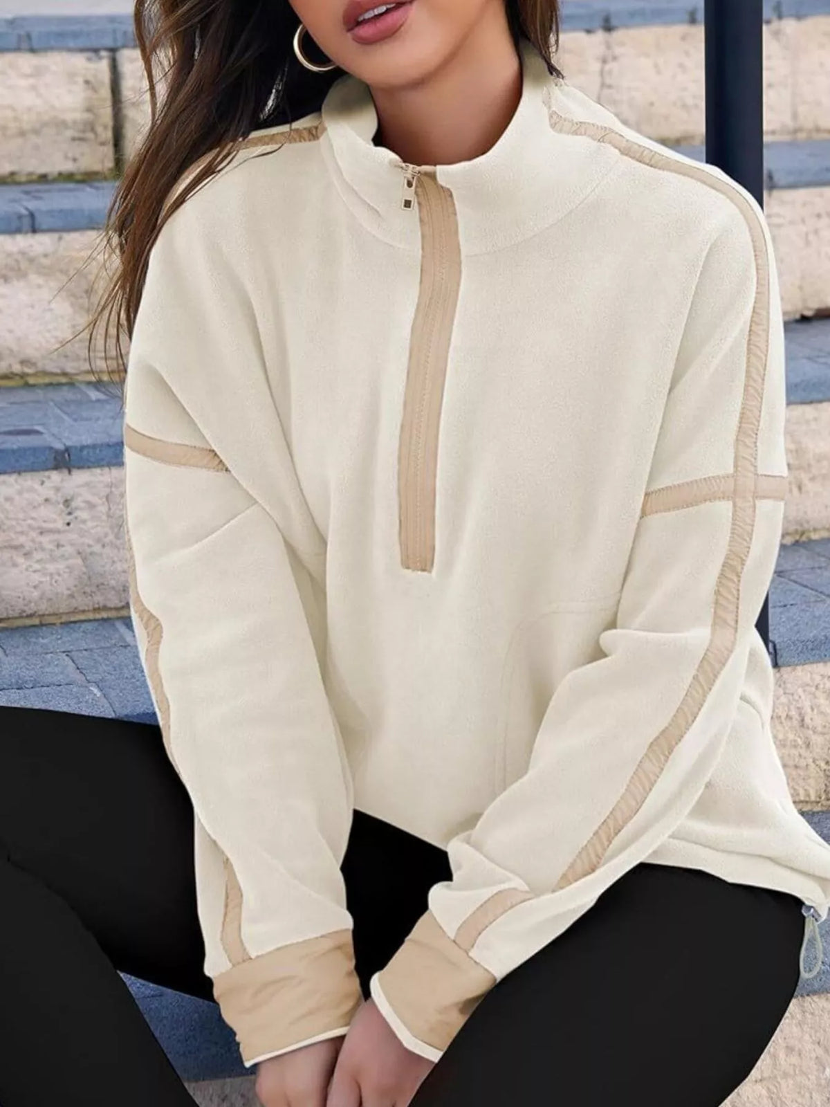 Half Zip Dropped Shoulder Sweatshirt (17)