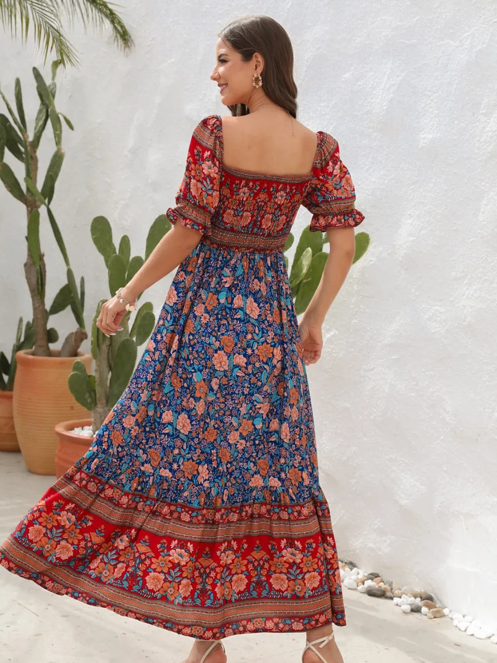 Floral Flounce Sleeve Midi Dress (16)