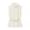 Casual Minimalist Waist Belt High Neck Fur Vest variant CJJK273509501AZ|CJJK273509502BY|CJJK273509503CX