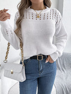 Openwork Round Neck Long Sleeve Sweater (13)