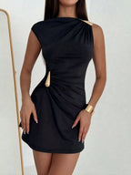 Ruched Asymmetrical Sleeveless Mini Dress