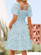 Smocked Square Neck Tiered Mini Dress (5)