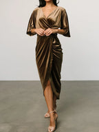 Ruched Surplice Half Sleeve Dress (14)