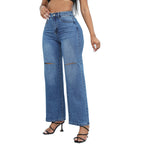 Elegant Ripped Wide-leg Jeans photo 3