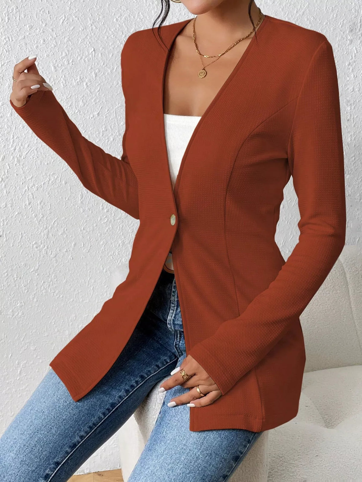 One Button Long Sleeve Blazer (12)