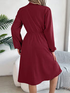 Collared Neck Long Sleeve Dress Pockets (11)