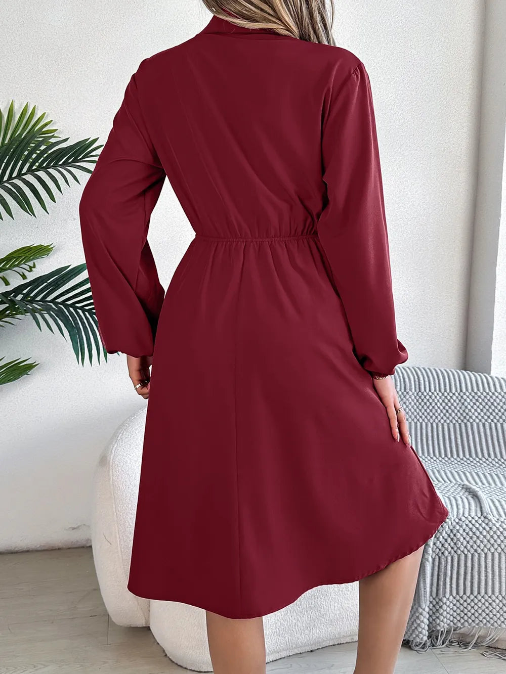 Collared Neck Long Sleeve Dress Pockets (11)