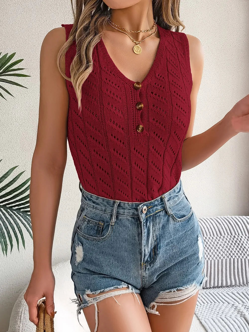 Openwork V-neck Knit Vest (11)