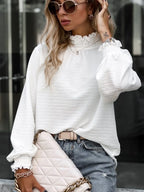 Smocked Frill Mock Neck Long Sleeve Blouse (3)