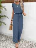 Lace Trim Round Neck Top Pants Set