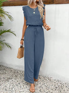 Lace Trim Round Neck Top Pants Set
