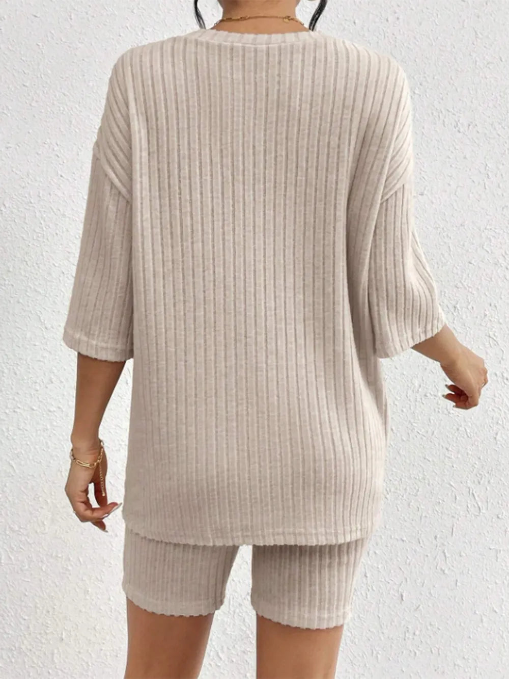 Ribbed Round Neck Top Shorts Set (11)