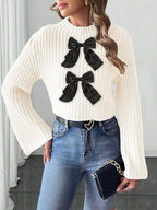 Bow-decorated Mock Neck Cropped Sweater (11)