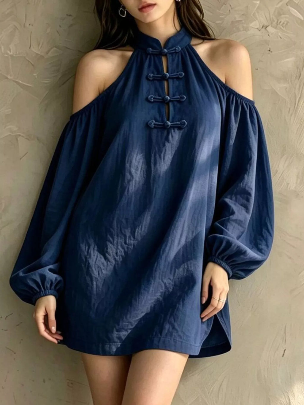 Cold-shoulder Balloon Sleeve Mini Dress (13)
