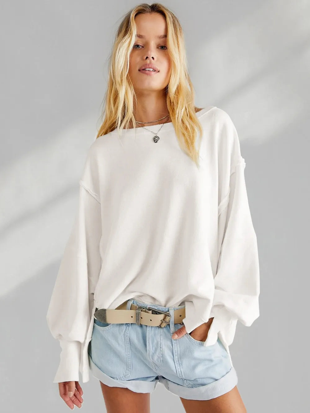 Slit Round Neck Dropped Shoulder T-shirt (5)