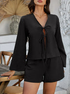 Double Tied V-neck Top Shorts Set (6)