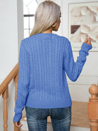 Cable-knit Round Neck Long Sleeve Sweater (9)