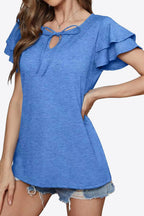 Tie-neck Layered Flutter Sleeve Blouse (8)