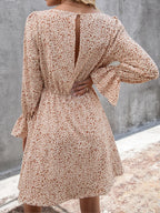 Decorative Button V-neck Flounce Sleeve Dress (3)