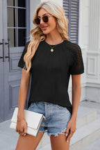 Openwork Round Neck Short Sleeve T-shirt (11)