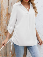 Drawstring Johnny Collared Three-quarter Sleeve Top (21)