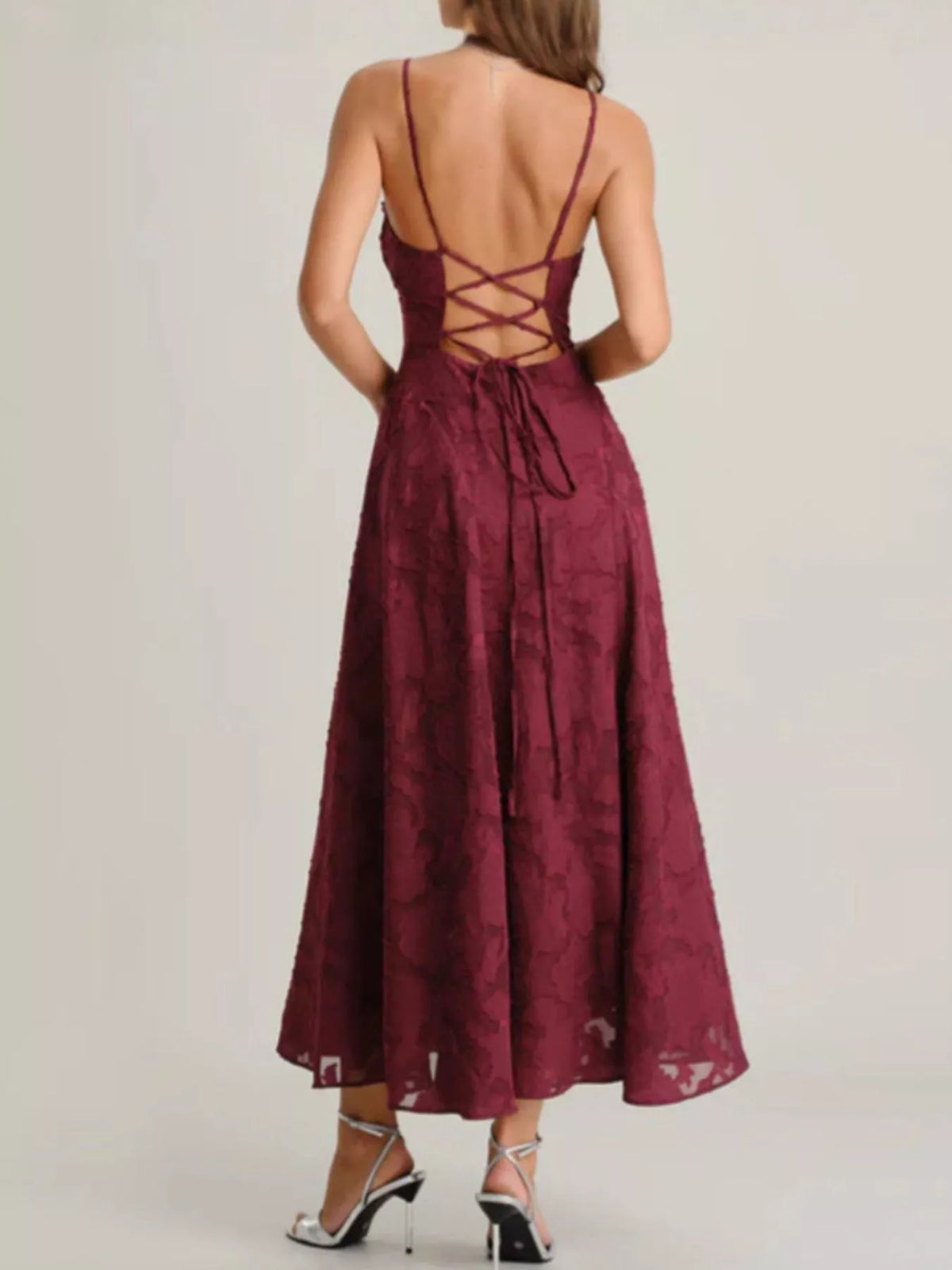 Lace Up Back Spaghetti Strap Maxi Dress (2)