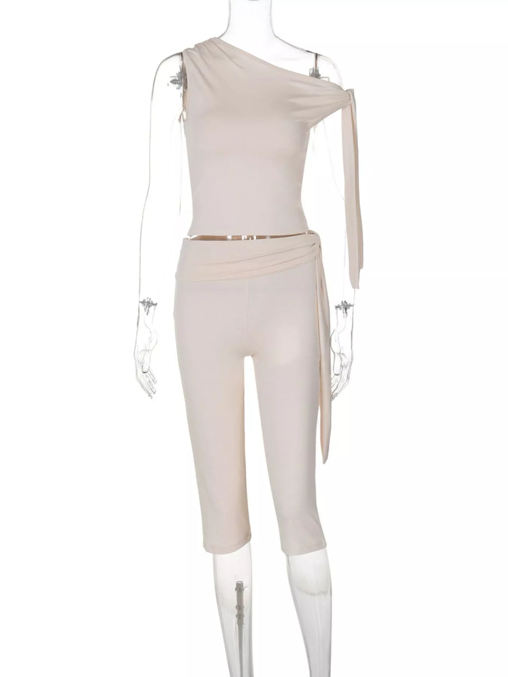 Asymmetrical One-shoulder Top Capris Set (13)