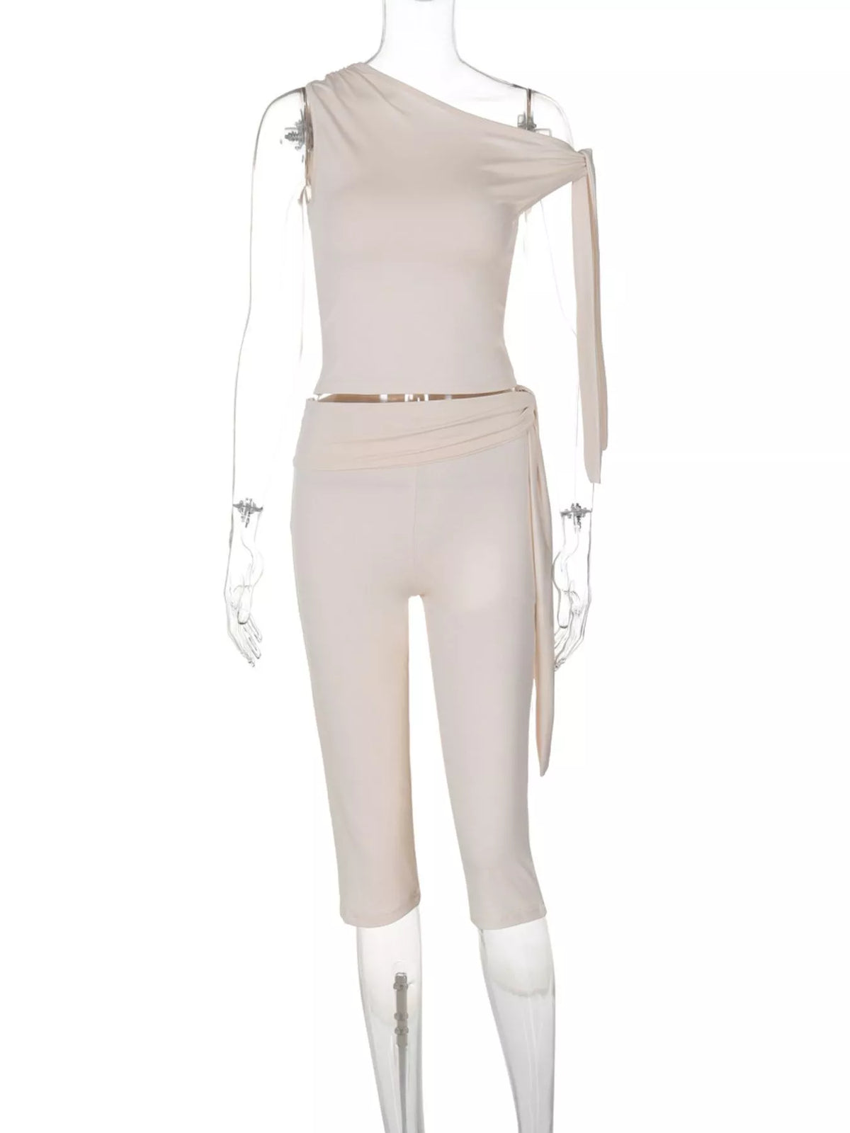 Asymmetrical One-shoulder Top Capris Set (13)