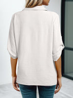 Johnny Collar Roll-up Sleeve Blouse (5)